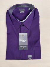 NWT Van Heusen Fitted Wrinkle Free Dress Shirt Purple Men  s 16.5 36/37 MSRP 55