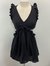 Anthropologie Mini Gauze Dress Sz Xsmall XS Black Flutter Straps Cutouts Beachy 