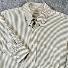 Brooks Brothers Shirt Mens 16.5 White Green Stripe Original Polo Button Down