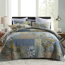 Secgo King Size Comforter Set- 100 Cotton Quilt King Size Set, Green, Sage Beds