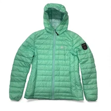 ROKK Norway Quilted Hooded Down Puffer Jacket Womens Medium Mint Green Light
