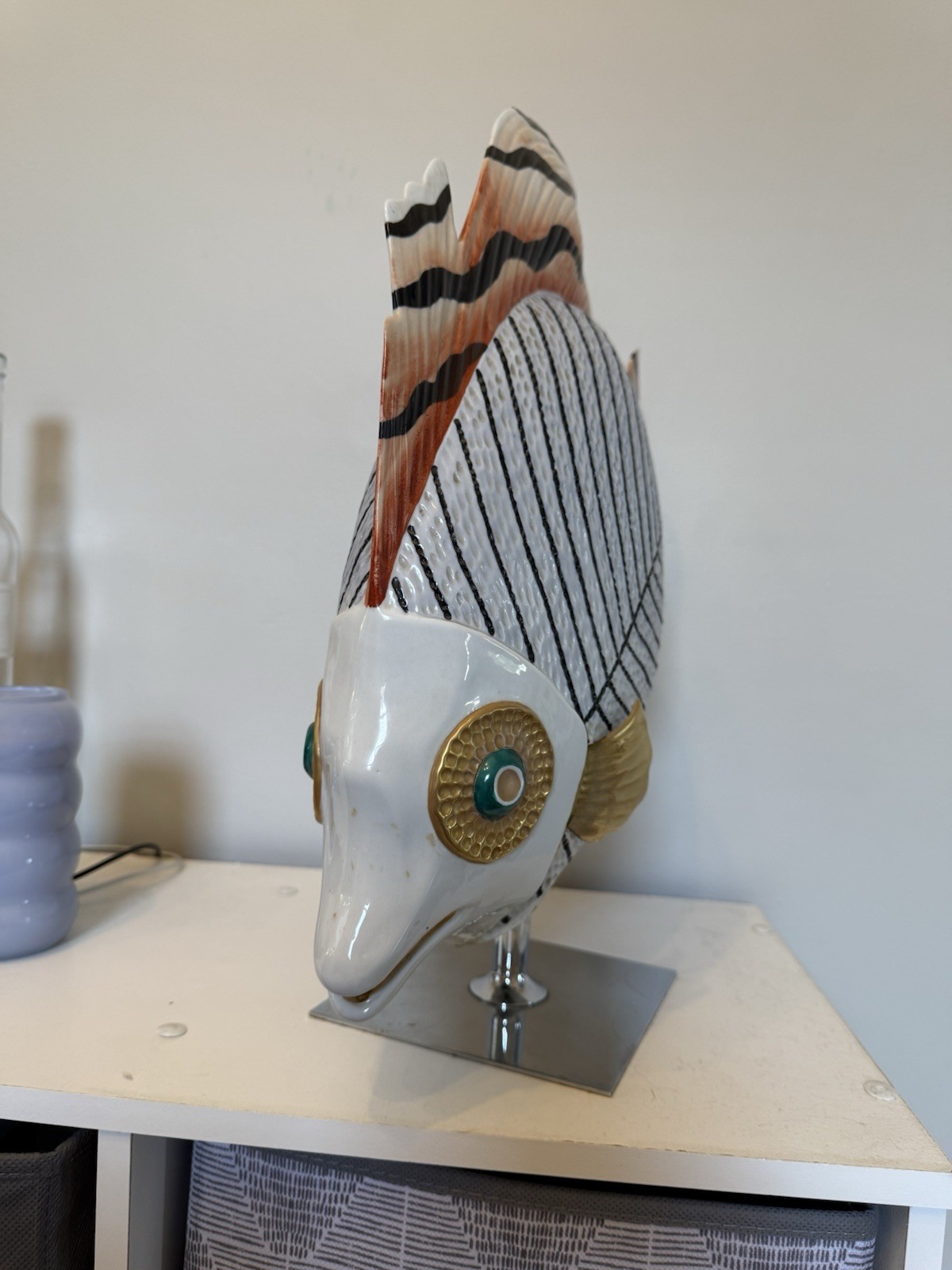 1980s Oggetti Mangani Nautical Fish Porcelain Sculpture Large 17" on Stand