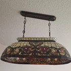 Large Tiffany Style-Stained Glass Pool Table Light Floral Design Vintage