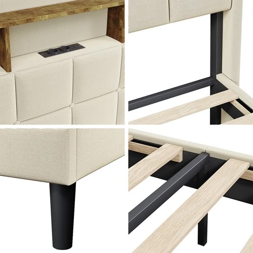 Polsterbett Doppelbett 140x200 cm Bett Bettgestell mit LED Licht /USB Lattenrost - Bild 27 von 40