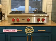 Wolf Rangetop 36” SRT364C (120V), Grill, 4 sealed burners, red knobs, Warranty!