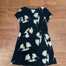 Vintage 90s Jessica Howard Women 14 Little Black Floral Dress Short Fairy Chick