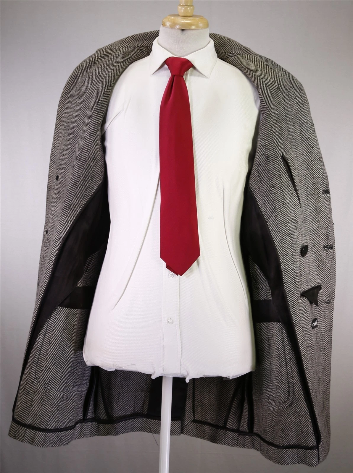 Tom Ford Black Tan Tweed Herringbone Wool Silk Double Breasted Overcoat 38 40 - product detail image 9
