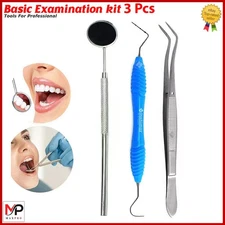 Basic Dental Examination Kit: UNC15 Probe,Explorer 23, Mouth Mirror, and Tweezer