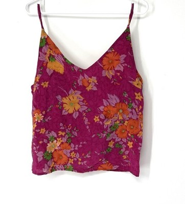 Sissel edelbo women s silk tank top small/medium Pink Floral V Neck Cami
