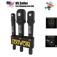 Impact Grade Socket Adapter Set, 3" Extension Bit With Holder | 3-Piece 1/4",...