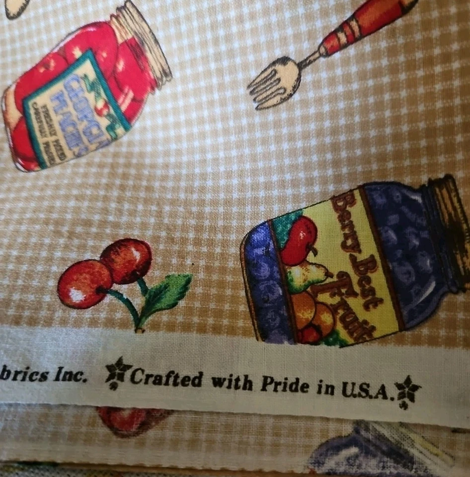 VTG HTF Sharon Kessler Concord Canning Jars on Check Cotton Fabric 2 Yards X 45" - Image 3 of 4