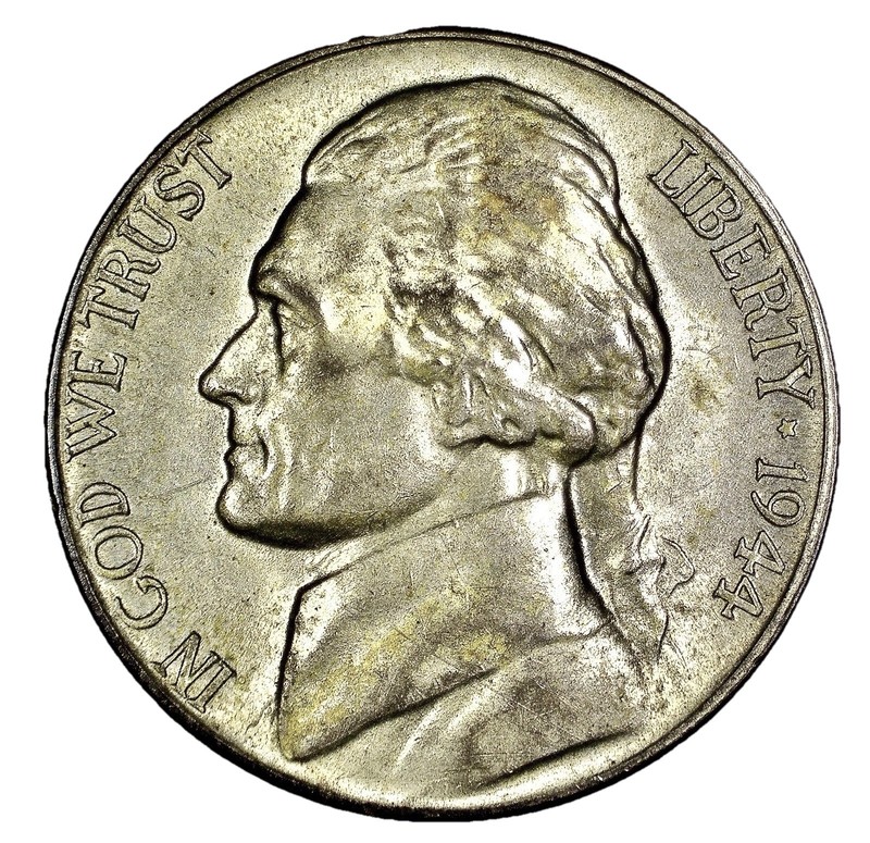 1944 D Jefferson Silver Nickel. 5FS Full Steps. Super Scarce. High Grade.