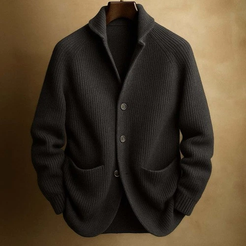 Gentlemans Knitted Three-button Shawl-collar Cardigan - product listing photo