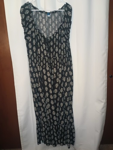 Maxi Vestido Campesino Antiguo Azul Marino Oscuro Cottage XXL Manga Abullonada Floral Boho