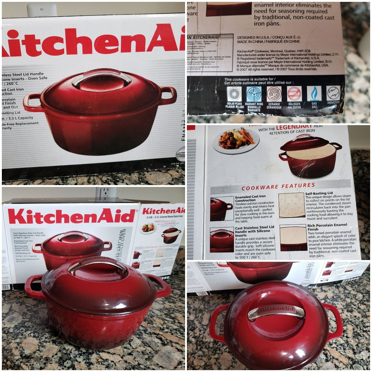 HAWOK 4 Quart Enameled Cast Iron Dutch Oven - Red, Deep Round Pot With Lid, Oven Safe To 500°F