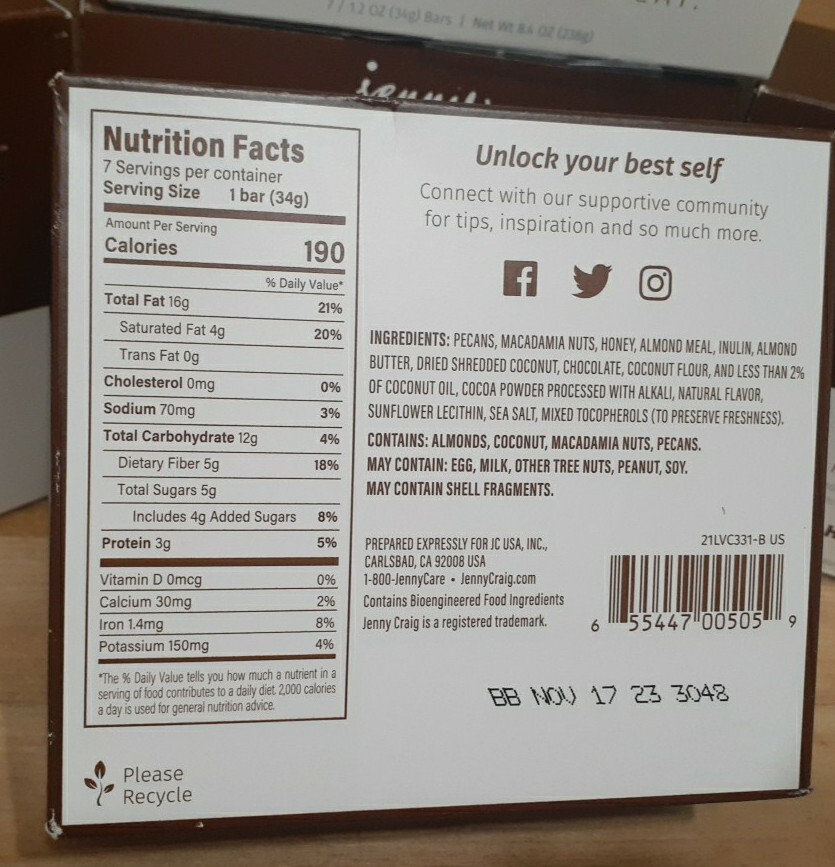 3 BOXES Jenny Craig FUDGE NUT RECHARGE BAR pecans macadamia GLUTEN