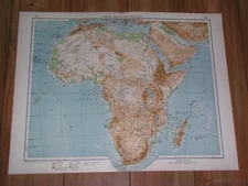 1911 ANTIQUE PHYSICAL MAP OF AFRICA / SAHARA KILIMANJARO MOUNTAINS RIVERS