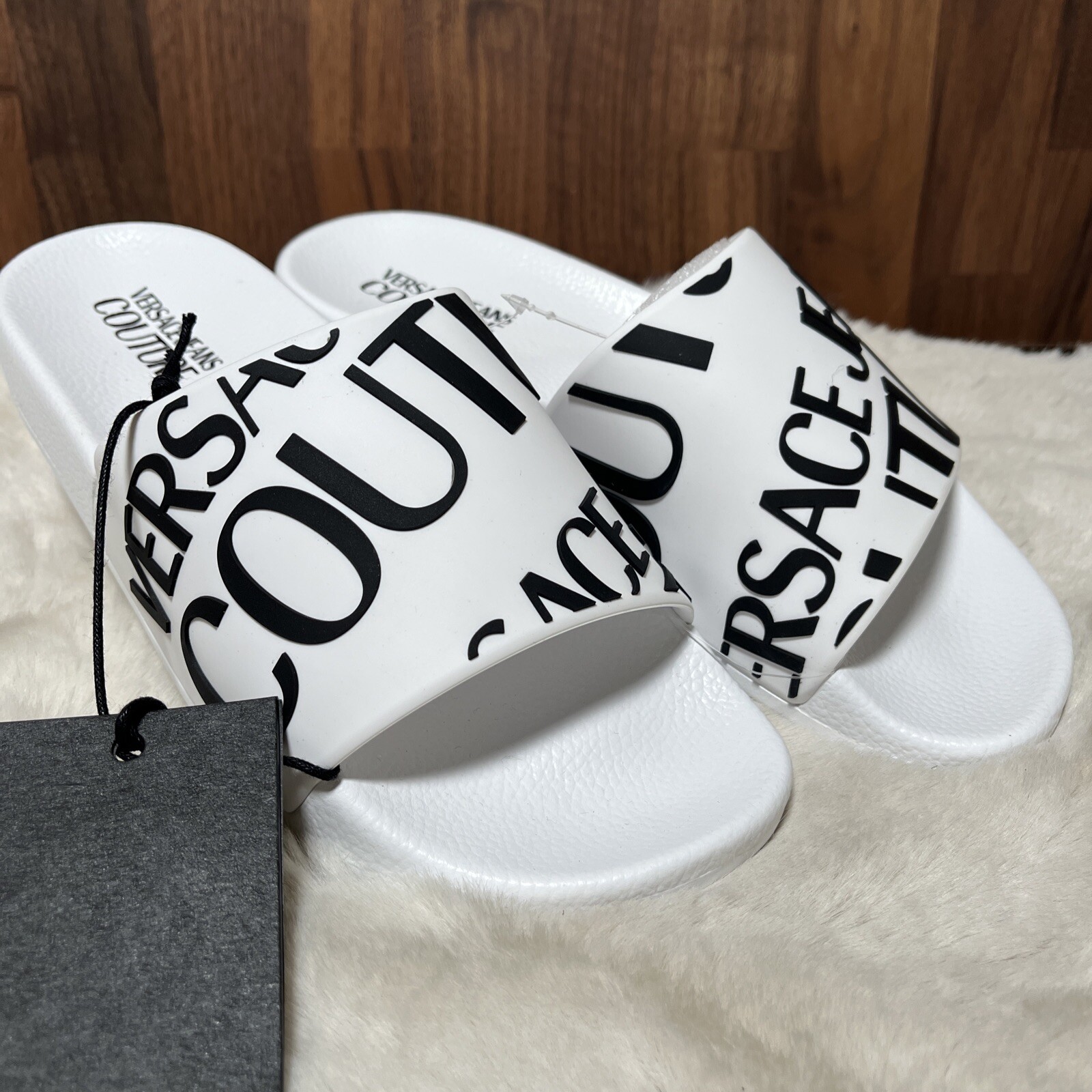 Women's Size 10 Slippers VERSACE JEANS COUTURE Slides White Shelly Gummy 40  EUR | eBay