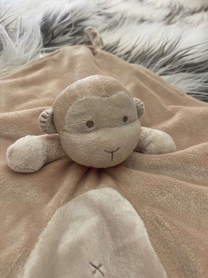 Carter's желтовато-коричневый обезьяна безопасности одеяло милый коричневый красный атласный низ бант погремушка - Изображение 3 из 4