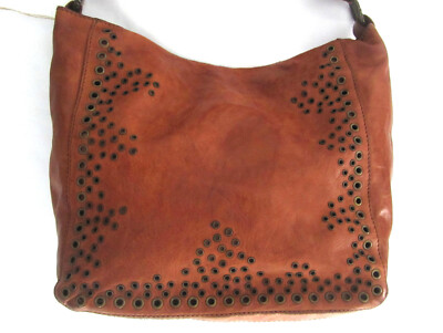 NEU !!! Campomaggi große Schultertasche Leder cognac Nieten + Schmuckgurt
