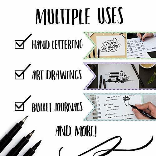 Craft 'n' Beyond Calligraphy Brush Pens Pack of 3 Small, Medium and Large Markers for Hand Lettering, Art Drawing, Sketching, Scrapbooking, Journaling