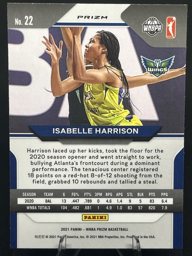 ISABELLE HARRISON 2021 Panini WNBA Prizm RED WAVE PRIZM #22 Dallas Wings - Picture 2 of 2