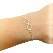 925 Sterling Silver Infinity Charm On Cable Chain 7.5" Bracelet