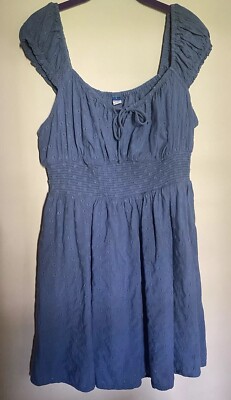 Milkmaid Dress Old Navy Empire Smocked Waist L Peasant Babydoll Eyelet Blue  Boho | eBay