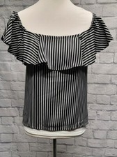 NWT MAISON JULES XXL 2X BLACK WHITE RUFFLE SHORT SLEEVE OFF SHOULDER BOHO TOP 