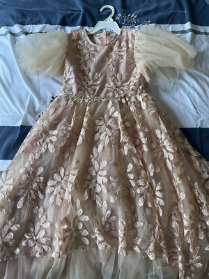 Shein Girls Floral Embroidered Formal Peach Dress 8Y | eBay