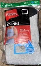 Hanes  Mens 2-Pack Tanks A-Shirts Undershirts Cotton Black Gray  L 42-44 