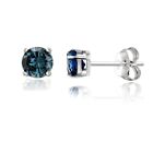 925 Silver 1/2ct Tdw Blue Diamond Stud Earrings