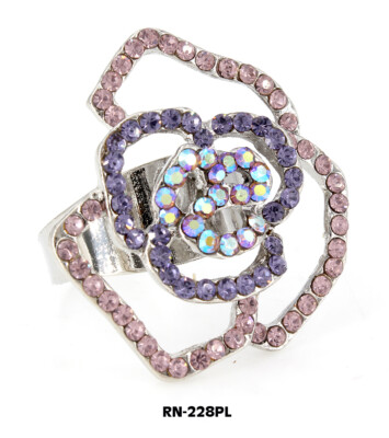 Austrian Crystal Rose Flower Ring  - Purple Color - RN-228PL
