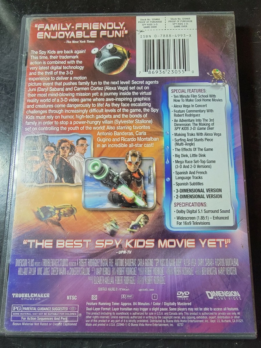 Spy Kids 3: Game Over (DVD, 2004, Includes both 2-D and 3-D