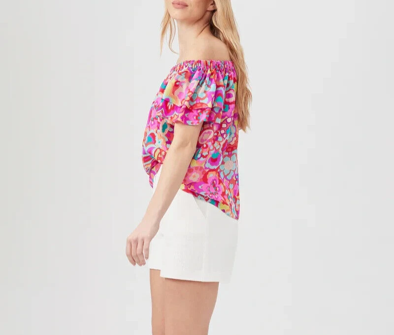 全新带标签 - Trina Turk 'Silia' 露肩花卉丝绸上衣,多色 - 小号 — 第 3/3 张图片