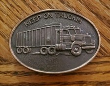 Vintage Truck Driver "Keep On Truckin" Metal Trucker Belt Buckle 2 1/2 X 3 1/2"