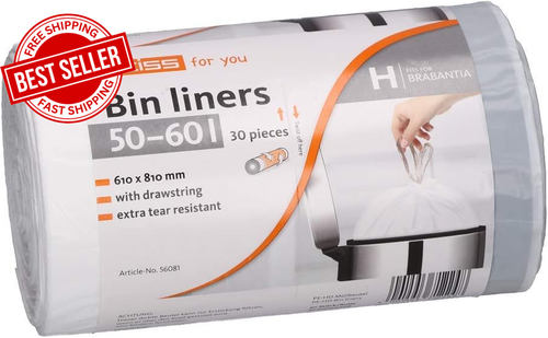 50-60L Bin Liners Brabantia Touch Bin Size H 30 Pack Drawstring Tear Resistant - Picture 5 of 12