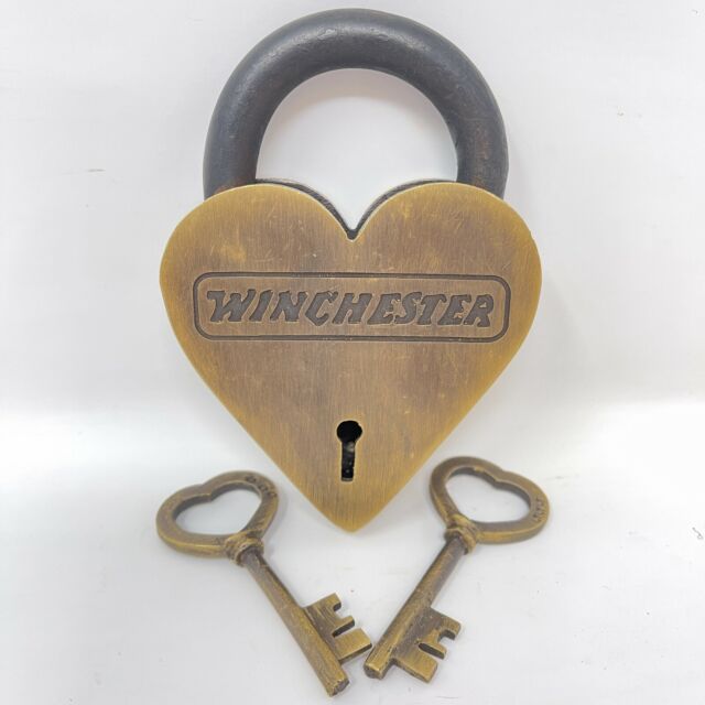 Winchester Repeating Arms Heart Shaped Brass Lock Padlock & Keys Antique Finish