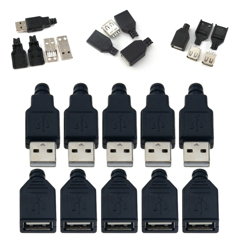 10Pcs USB Type A Connector Date Port Socket Male Female Plug Solder Adapter  Kits | eBay