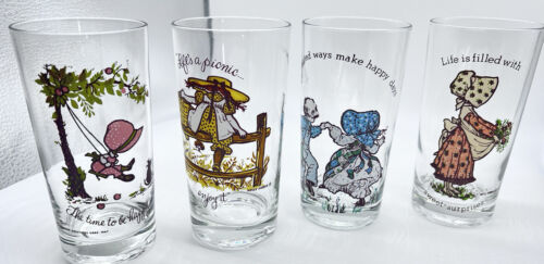 Vintage Holly Hobbie Clear Glass Tumblers American Greetings Corp Set of 4