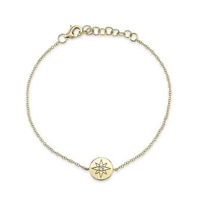Diamond Star Charm Disc Armband 14K Gelbgold Rund Natürliche, Verstellbar 0.03CT