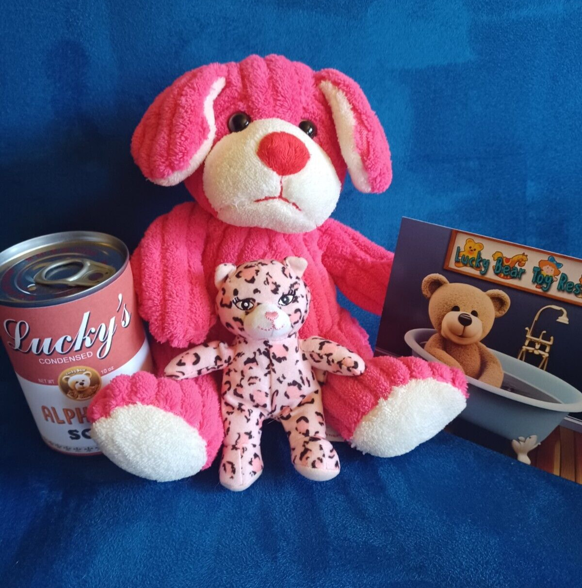 Puppy HTF Animal Adventure 7" Pink White  Dog Stuffed Chenille Terry Cloth lot