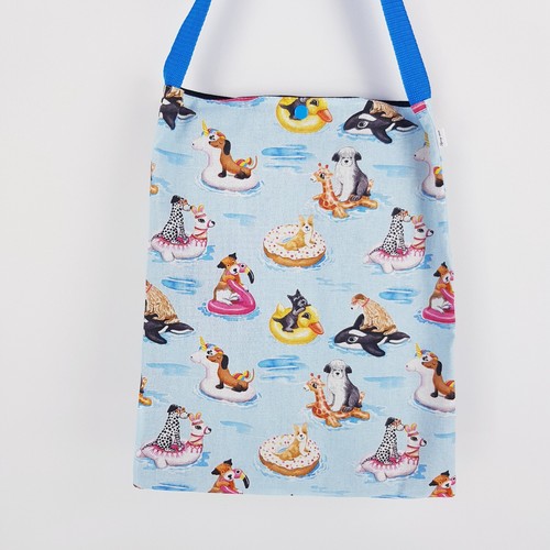 Blue Dogs on Pool Floats Kids Library Bag Handmade Tote Bag Satchel Library - Bild 17 von 17