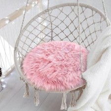 15.7 Inches Mini Round Faux Fur Sheepskin Area Rug, 1.3 1.3 ft Round Pink