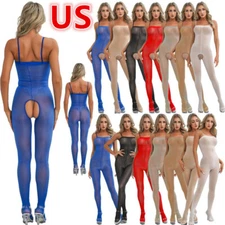 US Womens Sexy 8D Ultrathin Shiny Glossy Full Bodystocking Silky Sheer Jumpsuit