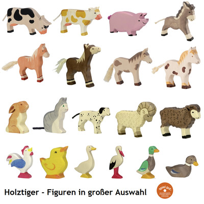 Holztiger Kuh Schwein Schaf Esel Pferd Hund Ente Vogel Storch Holztier Bauernhof