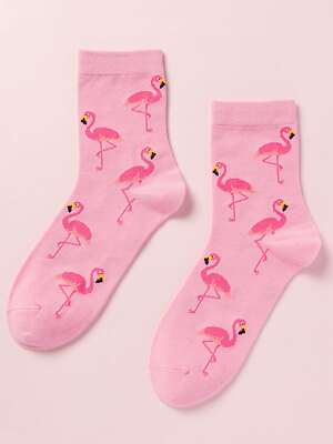Pink Funky Socks Pink Flamingo Crew Socks Funny Socks for Women Novelty Socks Funky ...