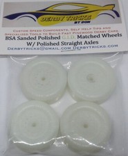 Pinewood Derby GLOW IN THE DARK Lightly Lathed  polished Speed Wheels  Axles