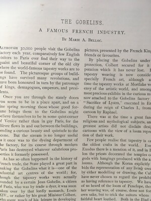 Gobelins Tapestry History Rare Old Antique Victorian Article 1897 loom weaving