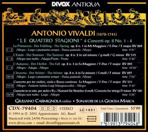 Vivaldi Le Quattro Stagioni Le humane passioni Solennita CARMIGNOLA 3 Divox CDs - Picture 2 of 6